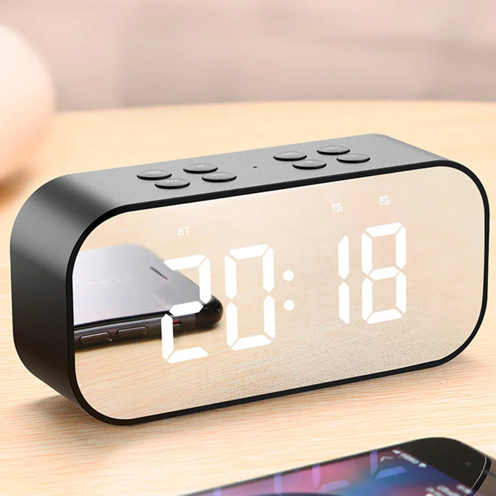 Column Subwoofer Sound Box Wireless Music Time Snooze LCD Portable Bluetooth Speaker Mini Stereo Mirror Alarm Clock
