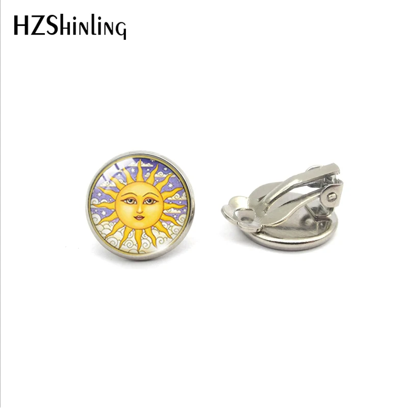 8-Silver Новинка, Винтажные серьги-клипсы в форме тотема для лица от Солнца и Луны, ювелирные изделия для женщин и девушек - Окраска металла: 8-Silver
