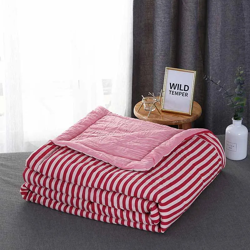 Зимнее воздухопроницаемое одеяло, мягкое дышащее одеяло, тонкое Клетчатое одеяло в полоску, покрывало на кровать - Цвет: Red striped
