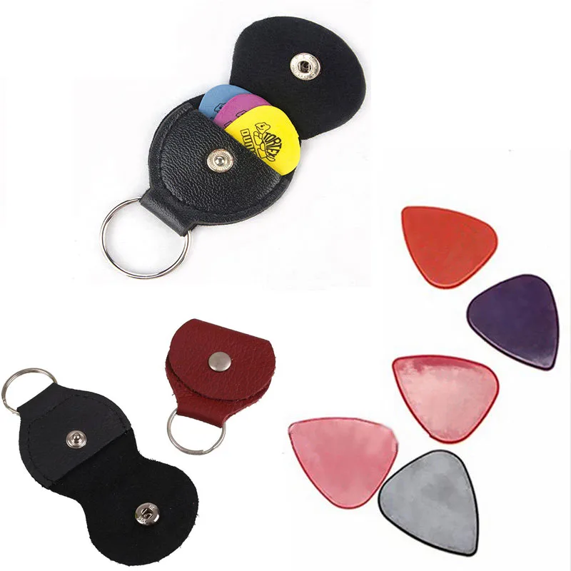 

Guitar Pick Plectrum Leather Keyring Holder Case Key Chain Storage Pouch