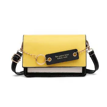 

2020 Contrast Color Flap Handbag for Women Metal Ring Chain Sling Purse Crossbody Shoulder Bags Pack Small Chic Clutch