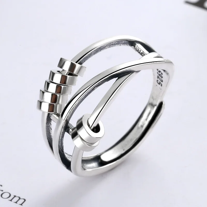 SA SILVERAGE Three Ring Finger Ring Multi Ring Silver Jewelry Couple Rings Men's Open Ring S925 Sterling Silver Fashion Women's