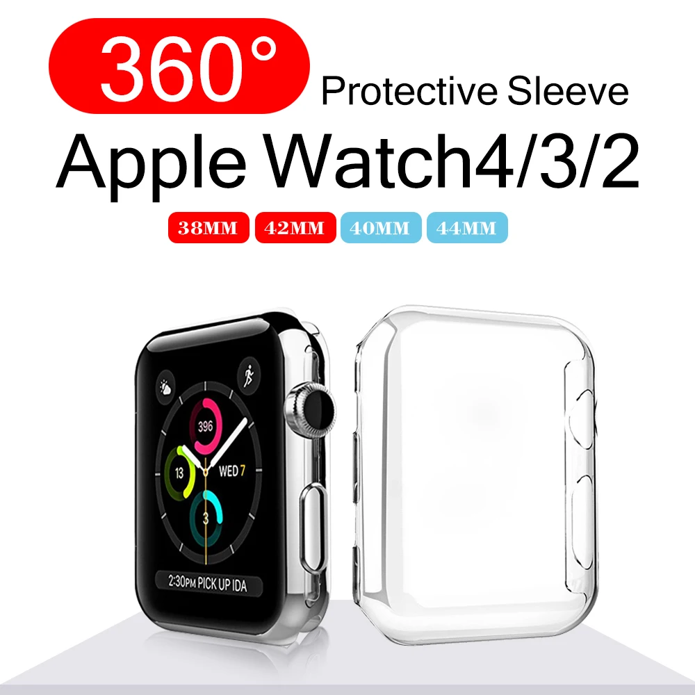 Защитный чехол для Apple Watch версии 5 4 3 2 1 40 мм 44 360 прозрачный из ТПУ с полной