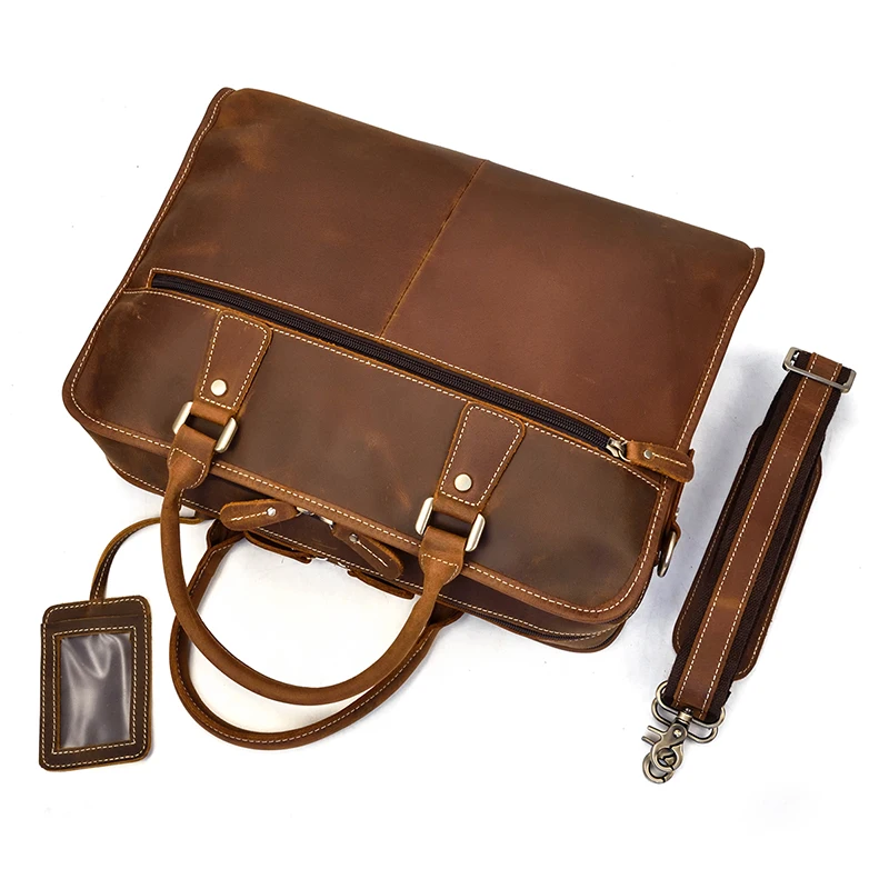 Мужской винтажный кожаный портфель crazy horse, 16 дюймов, натуральная кожа, деловая сумка из коровьей кожи, сумка-мессенджер для ноутбука, большая рабочая сумка-тоут