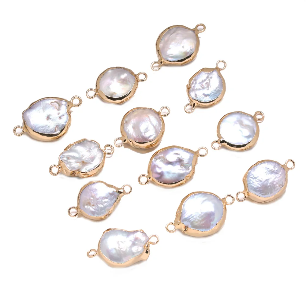 

5PC Natural Freshwater Pearl Pendant Pink Double Hole Connector Charm for Jewelry Making Necklace Accessories 14x20-15x25mm