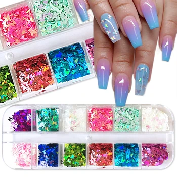 

DIY Shaped Sequins Nail Art Beauty Tools 12 Colors Nail Decorations Colorful Ultra-thin Butterfly Sequin Manicure Laser Sequins