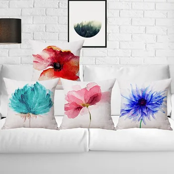 

Colourful Flower Pillow Case Cushion Cover Cotton Linen Home Decor Pillowcase Decorative Pillows For Sofa Christmas Pillow Cases