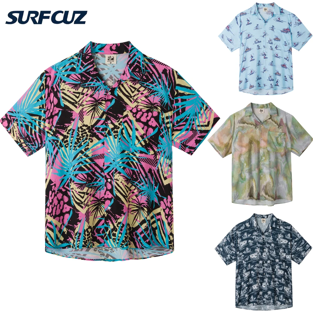 SURFCUZ Hawaiian Shirts For Men Tropical Floral Aloha Shirt Sleeve Loose Oversized Streetwear Men's Beach Shirts sports shirt