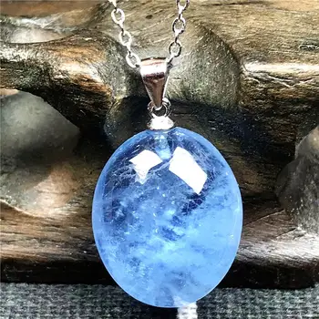 

Natural Blue Ocean Aquamarine Pendant Necklace For Woman Man Crystal 18x14x8mm Oval Beads Stone 925 Silver Chains Jewelry AAAAA