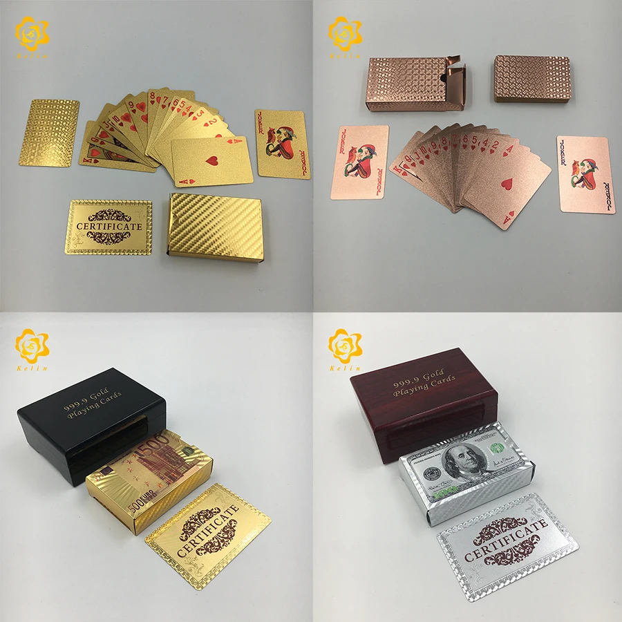 

24K Gold/sliver Foil Playing Cards Poker colored 100 USD and many design with certificate for promotional gifts and game palying