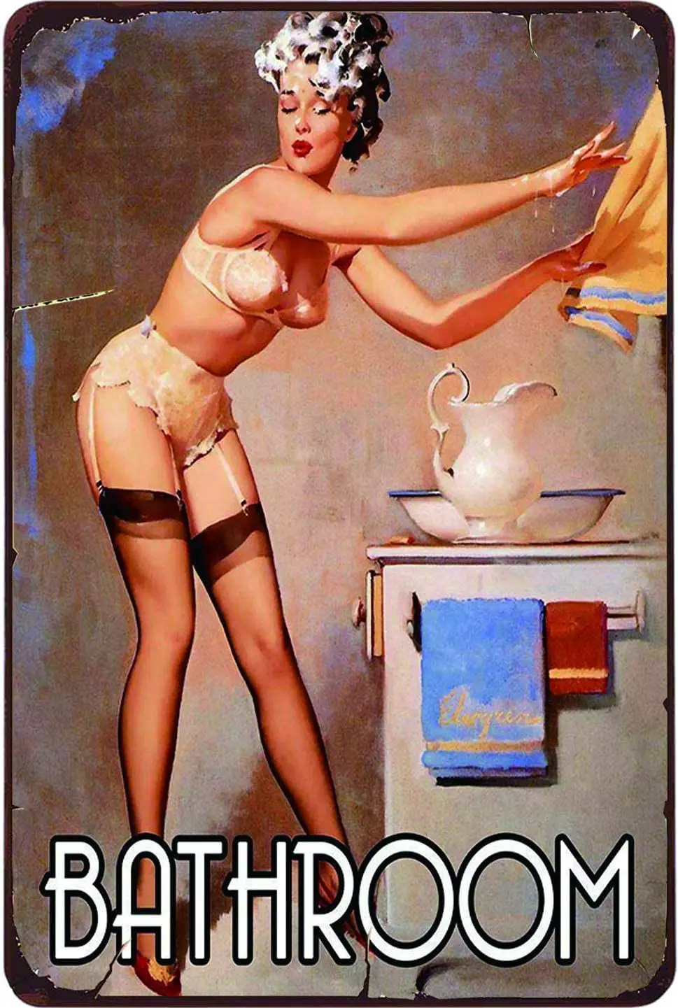 

Bath Bathroom Pinup Girl Decor Signs 12x16 Inch Metal Tin Sign