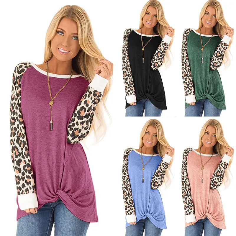 

2019 Autumn Suit Dress For Women Tshirt Leopard Print Long Sleeve T Shirt For Women Tops O Neck Jacket Plus Size