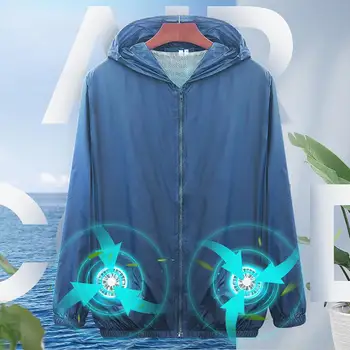 

Summer Outdoor Unisex Cooling Fan Long Sleeve Hooded Jacket Working Top Coat Men's Summer Fan Coat Outdoor Safety Clothing