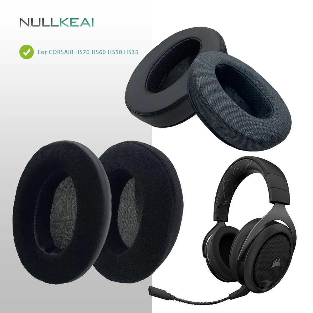 NULLKEAI Сменные утолщенные кожаные велюровые подушечки для наушников CORSAIR HS70 HS60 HS50