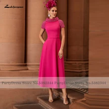 Lakshmogown-traje de invitados de Boda rosa, bata de satén Para madre de la novia, Vestido de manga corta, longitud del té Para Boda