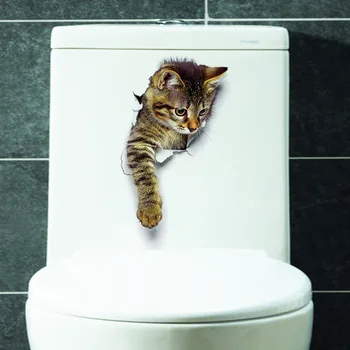 

3D Cute Cat Wall Sticker Bedroom Decor Creative 3D Animal Wall Bathroom Toilet Decal Home Mural Art Deco