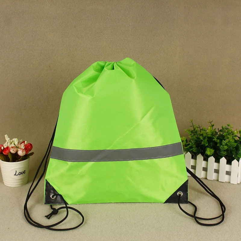 Lightweight Portable Reflective Drawstring Backpack With Double Shoulder Strap Yoga Fitness Fishing Travel Sack Duffle Bag New