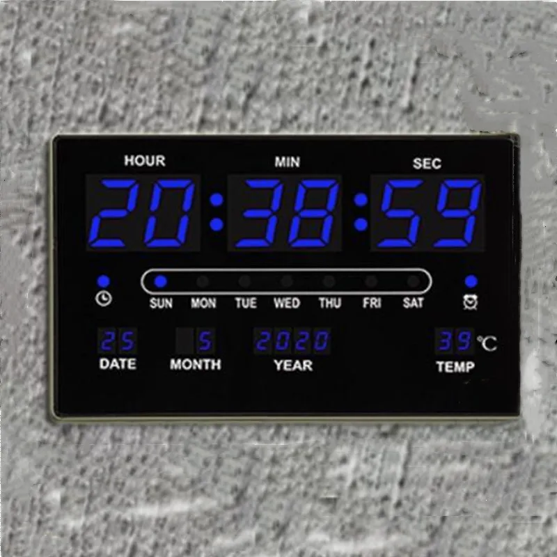 32x20x3CM Large Digital Wall Clock Alarm Hourly Chime Function Table Clock Calendar Temperature Electronic LED Clocks with Plug