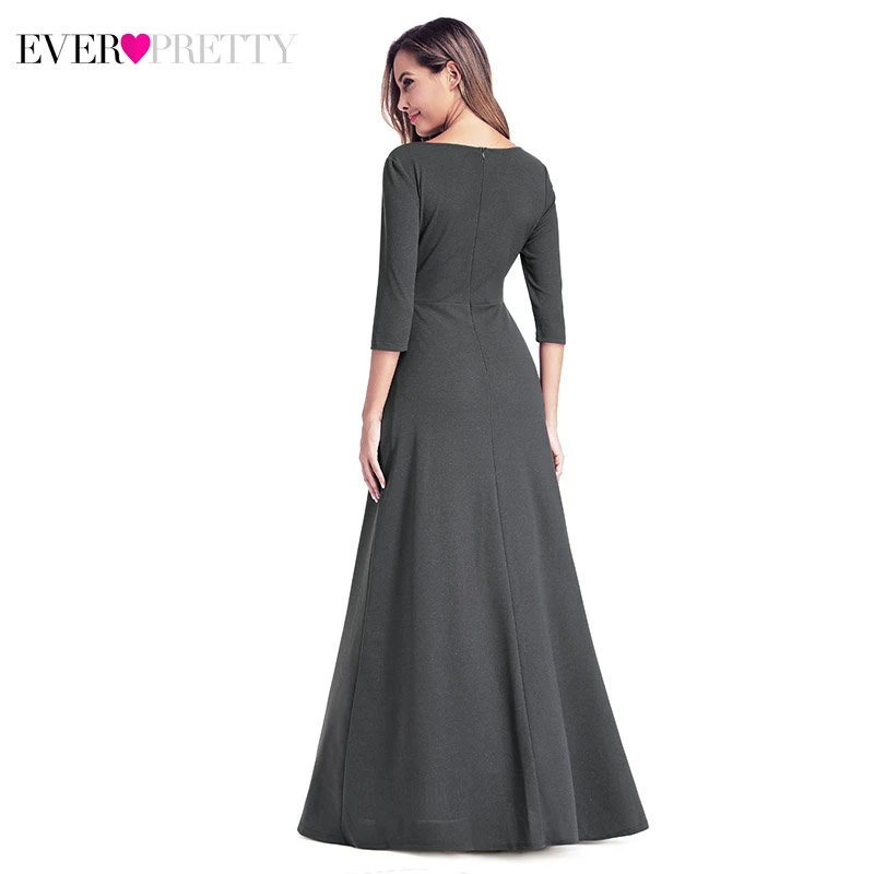 Prom Dress Long Ever Pretty Simple Deep V Neck Three Quarter Sleeves Elegant Formal Party Gowns Vestido De Festa Robe Longue