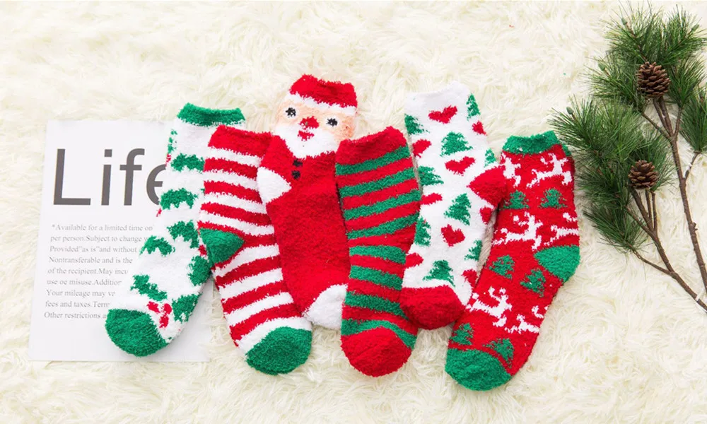 4 пары женских рождественских носков; Домашние толстые теплые бархатные носки с милыми мультяшными рисунками; рождественские носки разных цветов; 4 шт