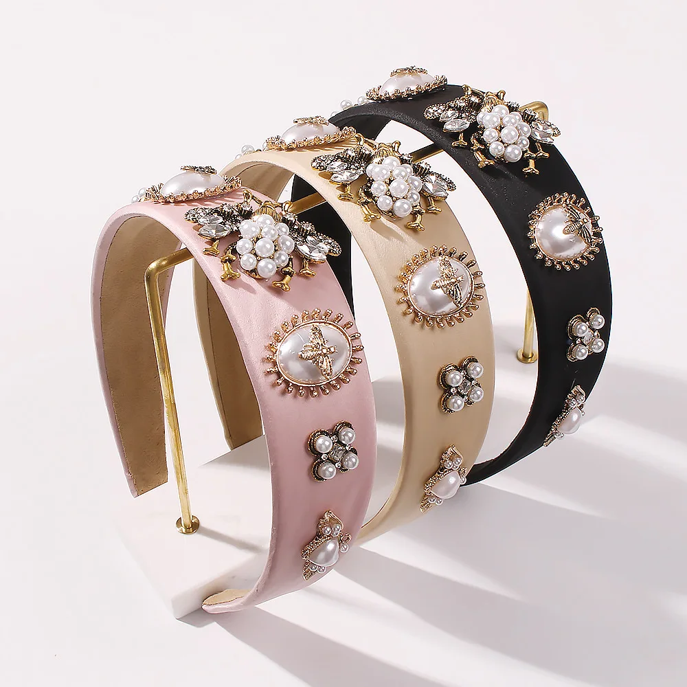 

Rhinestone Pearl Hairband Fashion Alloy Woman Baroque Headband for Women Retro Little Bee Bridal Wedding Hair Accessories Allo