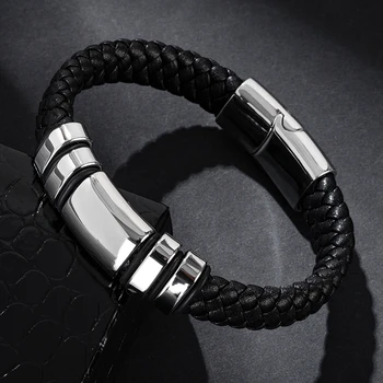 Noah - Braided Leather with silver accents Bracelet