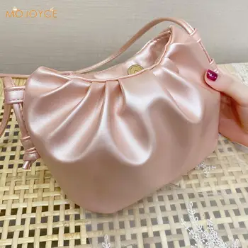 

Dumpling Shape Women Day Clutch Bag Pleated Shoulder Messenger Pouch Small Ladies Soft Leather Crossbody Handbag