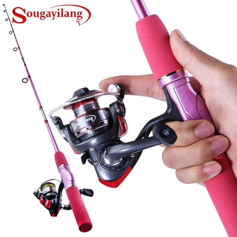 

Sougayilang 1.5m Portable Fishing Rod with Spinning Reel Combo Pink Fishing Rod Pole Fishing Reel Kit for Women Children Fishing