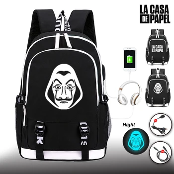 

Paper House School Bag Capacity Backpack Students USB Charge Mochilas La Casa De Papel Travel School Bag Casual Laptop Bagpack