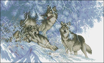 

higher quality Counted Cross Stitch Kit Wintertime Wolves Four Wolf Pack in Snow Winter dim 35227