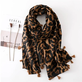 

Animal Print Scarf Brown Leopard women leopard print cotton scarf shawls for winter foulard femme long soft warm wraps cachecol