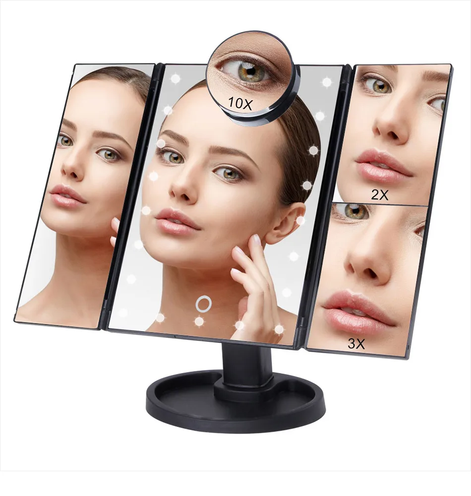 22 светодиодный зеркало для макияжа с лампой косметический сенсорный экран гибкое увеличительное 1X/2X/3X/10X косметическое зеркало Регулируемый USB или аккумулятор