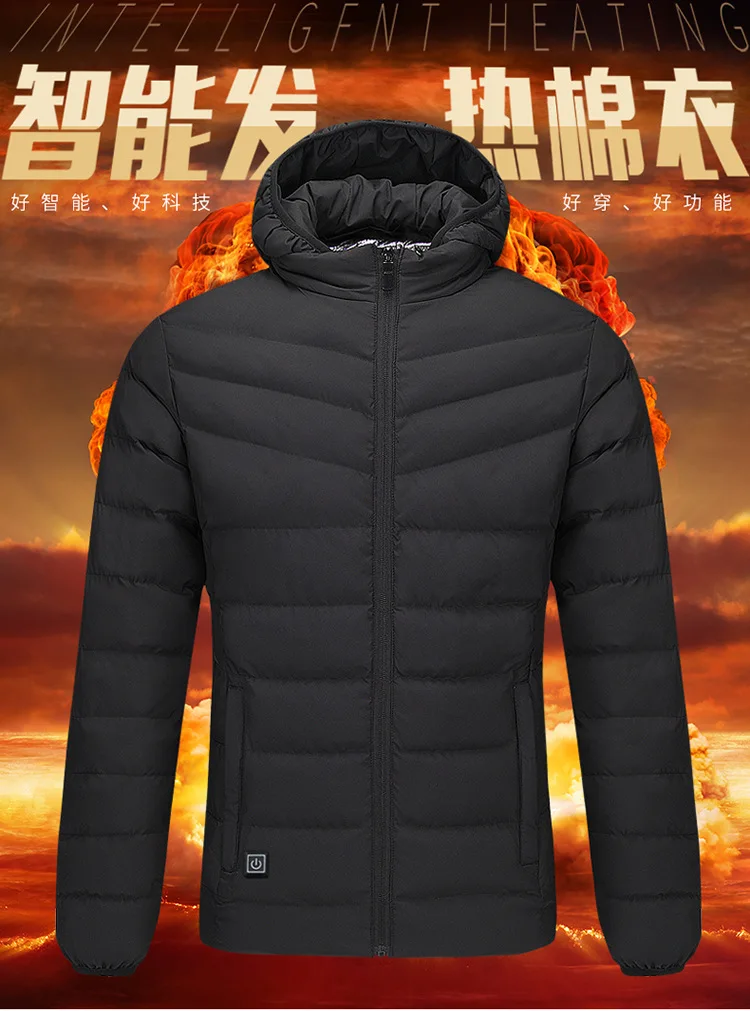 Smart Fever Cotton-padded Clothes Men's USB Charging Hooded Deconstructable Long Sleeve Winter Warm Heating Cotton Coat