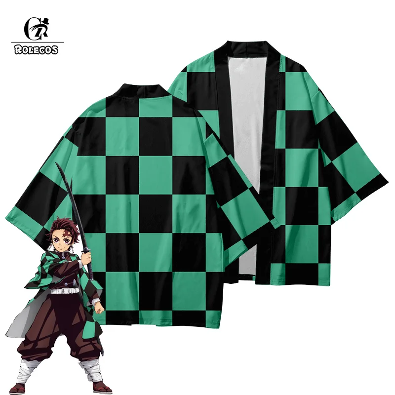 ROLECOS аниме Demon Slayer Yukata Kimetsu no Yaiba Косплей Костюм Кимоно пальто костюм Kamado Tanjirou |