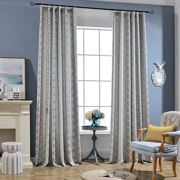 

Modern Simple Cotton and Hemp Jacquard Geometric Shading Curtains for Living Dining Room Bedroom.
