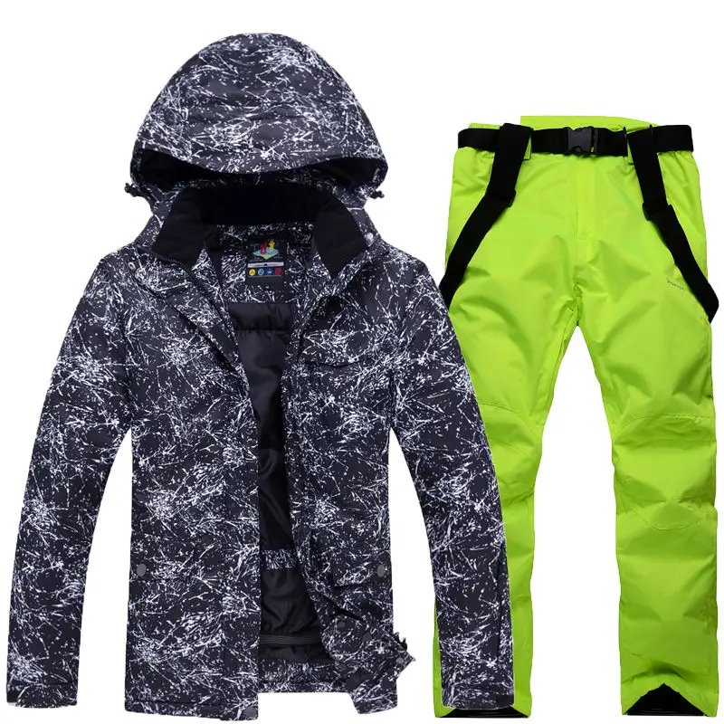 Зимние куртки для мужчин и женщин, комплекты для сноубординга, зимняя уличная спортивная Лыжная одежда, водонепроницаемые утолщенные-30 теплые костюмы, куртки и штаны - Цвет: picture jacket pant