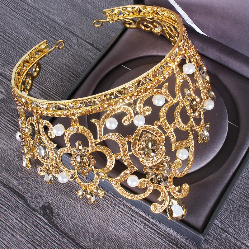 Европейский стиль невесты барокко большая корона Роскошный Кристалл Корона головной убор Королева Корона конкурс красоты корона