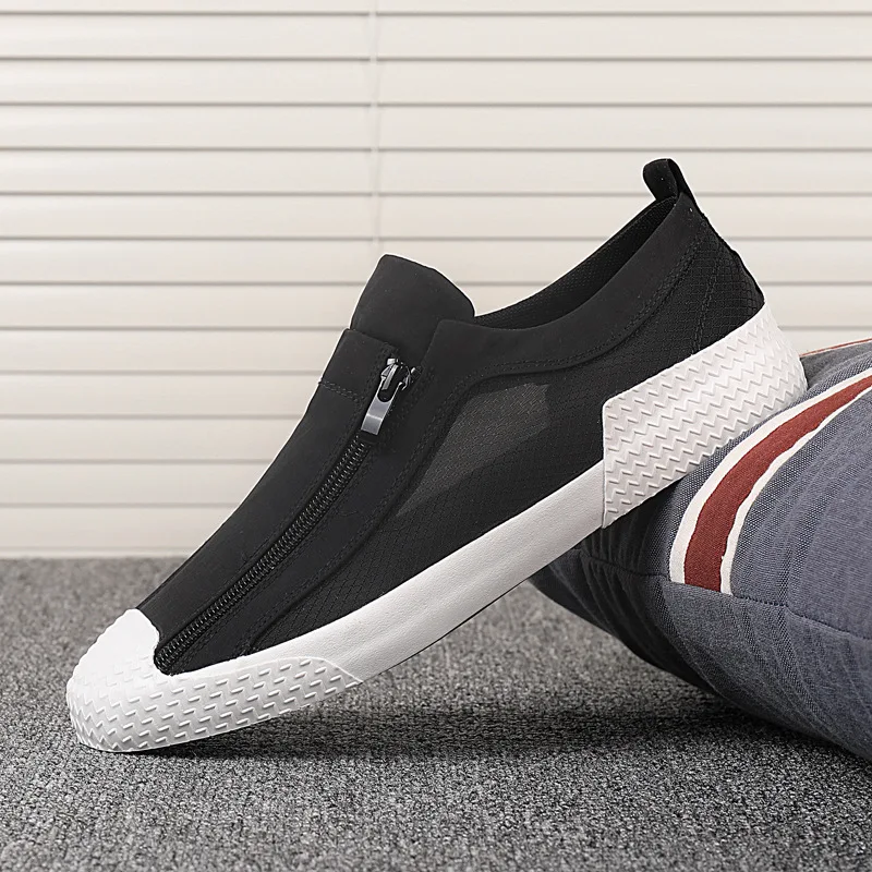 

Men Canvas Shoes Outdoor Sports Shoes Mesh Breathable Men Loafers Summer Driving Shoes Metal Zipper Decoration Zapatos De Hombre
