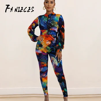 

Autumn Clothes For Women Two Piece set O Neck Zipper Jumpsuit Printed short jacket Top + pencil pants Trousers 2pcs streetwear