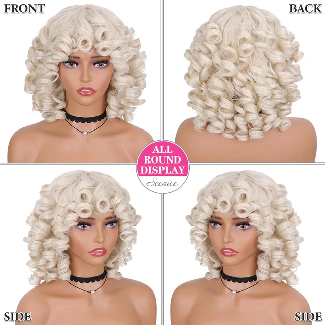 Short Hair Afro Curly Wig With Bangs For Black Women Synthetic Fluffy Ombre Glueless Cosplay Wigs