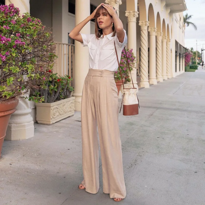 

CAWA Elegant Women Full Length Pants High Waist Asymmetrical Ruched Loose Wide Leg Pant Female Fashion Casual Summer Tide