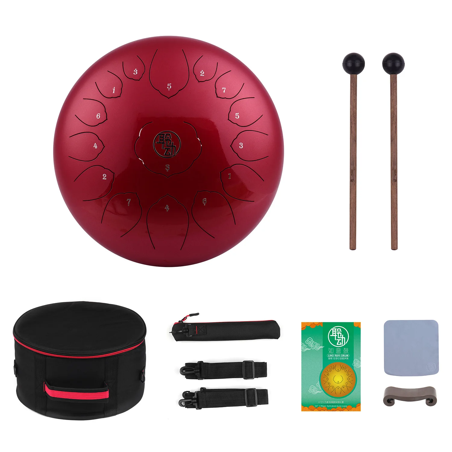 14 дюймов стальной язык барабан Hangpan барабан 15-Notes C-Key ударный инструмент с молотками барабан мешок протирочная ткань - Цвет: Красный