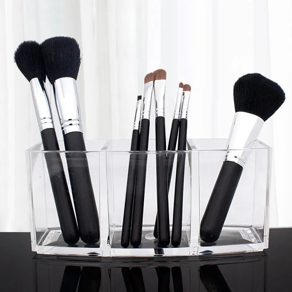Transparent Acrylic Makeup Brush Holder Organizer 3 Grid Eyebrow Pen Storage Rack display tool box durable save space | Красота и