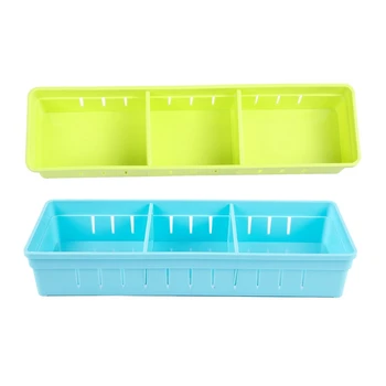 

2Pcs Drawer Organizer Home Kitchen Board Divider Makeup Storage Box Pencil Jewelry Organizer - S, Green & L, Blue