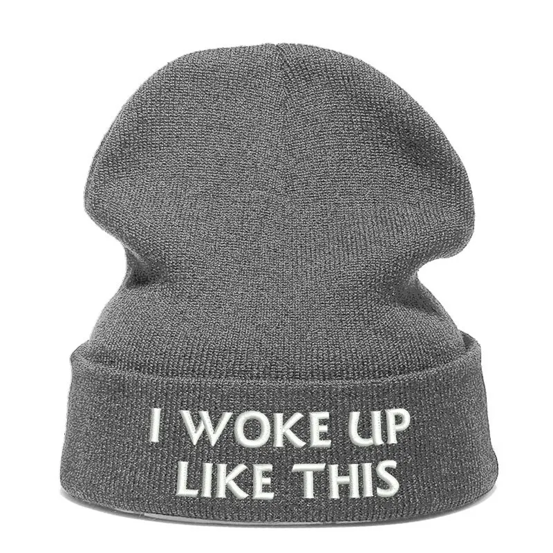 Beanie шляпа Skullie шапка, вязаная шапка-носок зима-осень вышивка в стиле панк Для мужчин Для женщин подростков уличных танцев забавные хип-хоп-«i woke up like this»