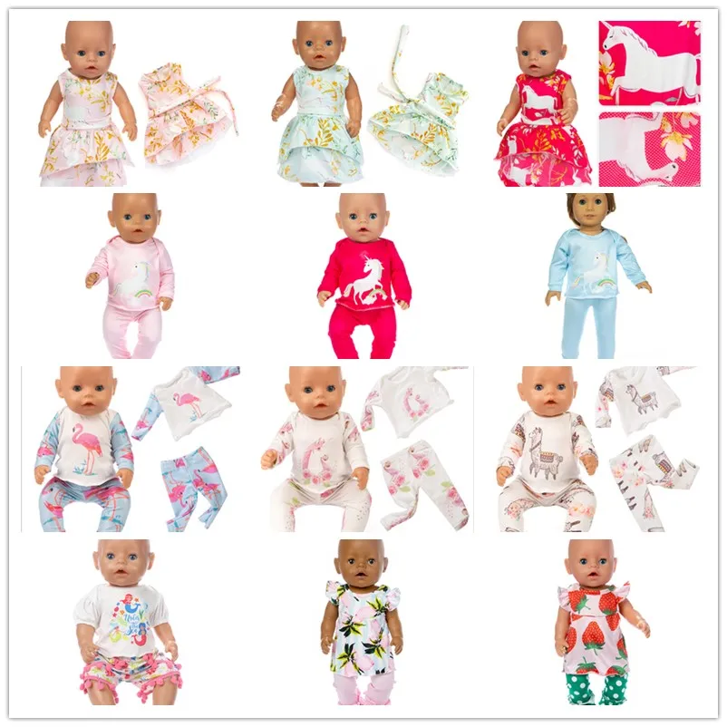 

Baby New Born Doll Clothes Accessories Fit 17 inch 43cm Pink Yellow Blue Flamingo Alpaca Pony Suit For Baby Birthday Gift