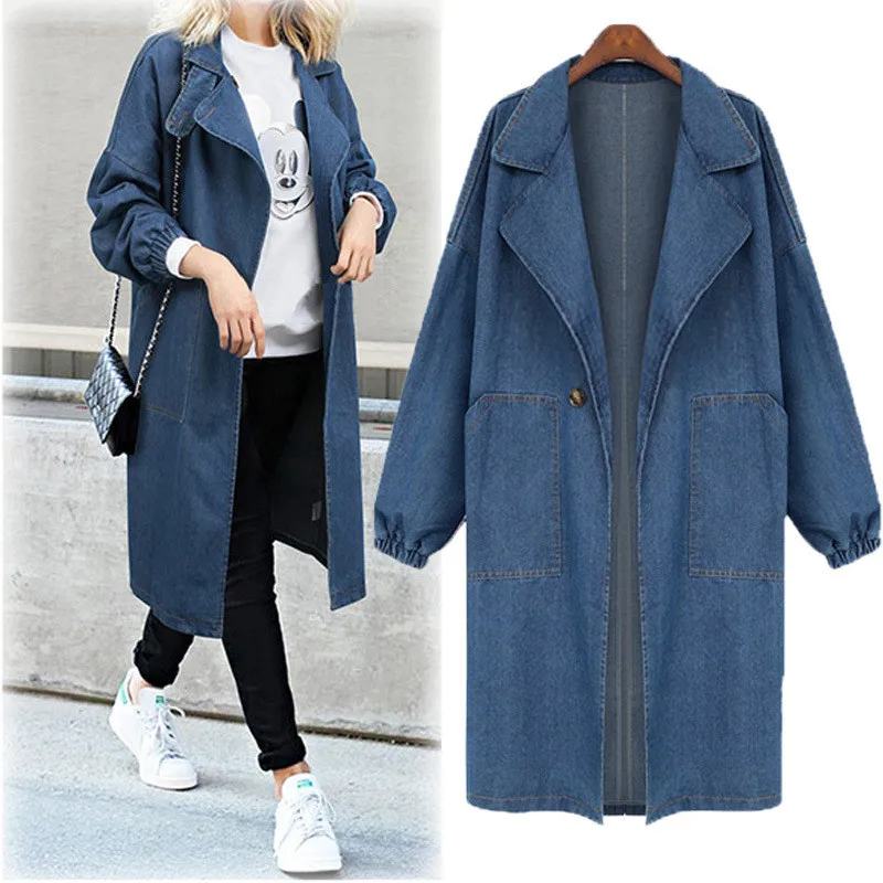 

Womens Denim Jacket Plus Size Plus Size Casual Long Sleeve Denim Jacket Long Jean Coat Outwear Overcoat Coat Female