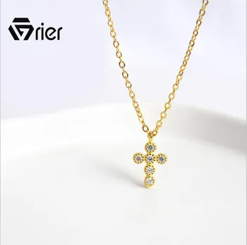 

Grier S925 sterling silver necklace jewelry women wedding fashion Diamond cross pendant gold necklace Christmas gift