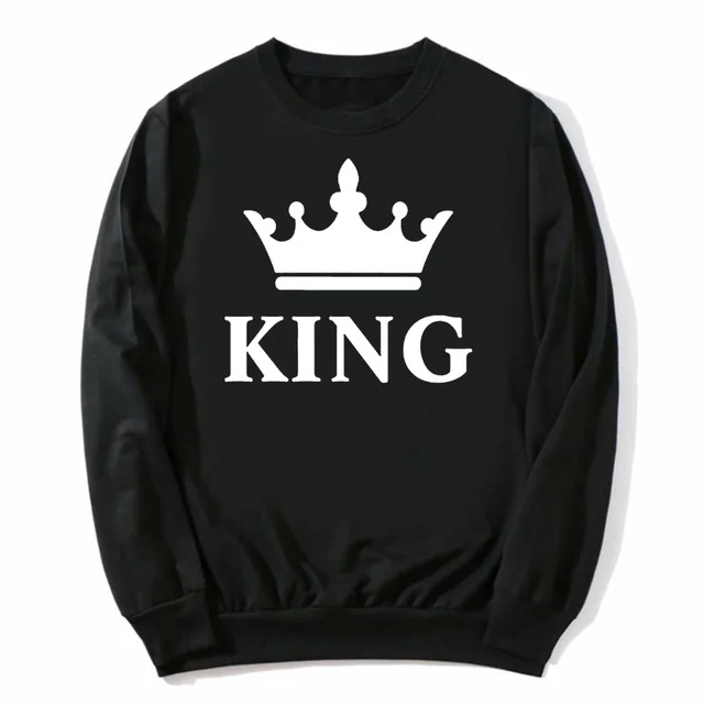 King Queen Crown 01 Print Couple Clothes Women Men Sweatshirt Lovers Brushed Casual Pullovers Sweetheart Gift Vintage Ladies Top