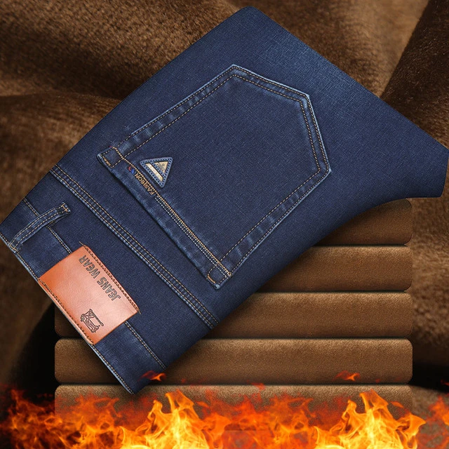 Зимние теплые джинсы мужские плюс elvet Высокая талия стрейч зимние толстые джинсы для мужчин джинсы - Цвет: WG6018 blue